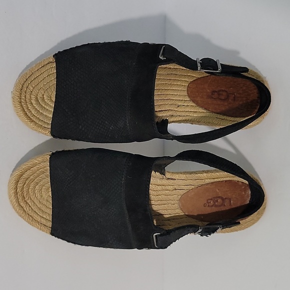 UGG Isadora Black Leather Snakeskin Slink Back Espadrille Sandals Women Sz 5.5 - Picture 11 of 11